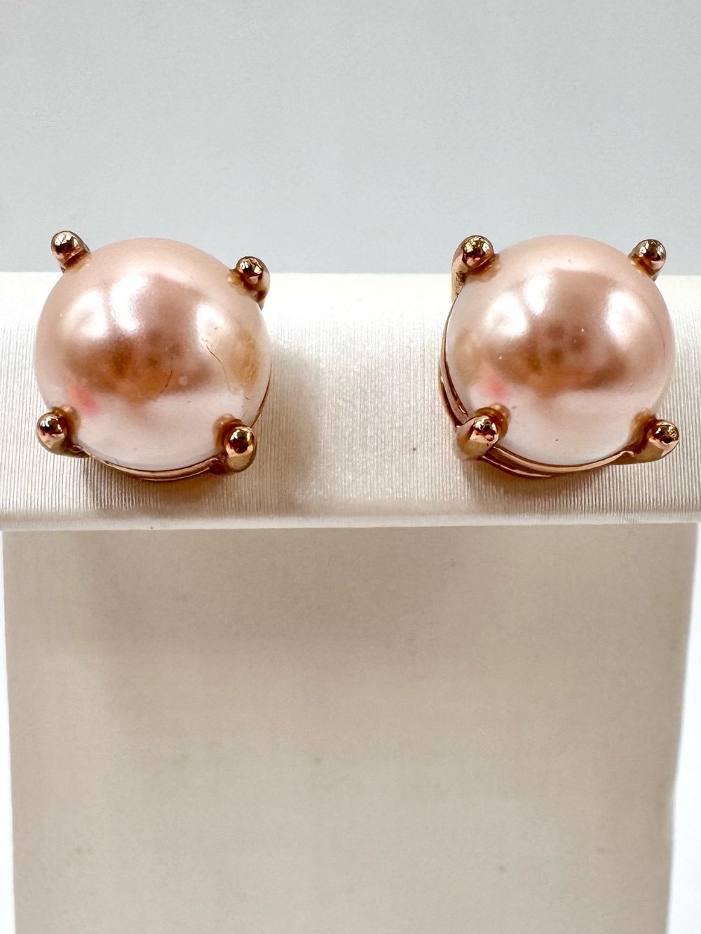 Kate Spade Rise And Shine Pearl Stud Earrings In Blush Rose Gold Tone Signed